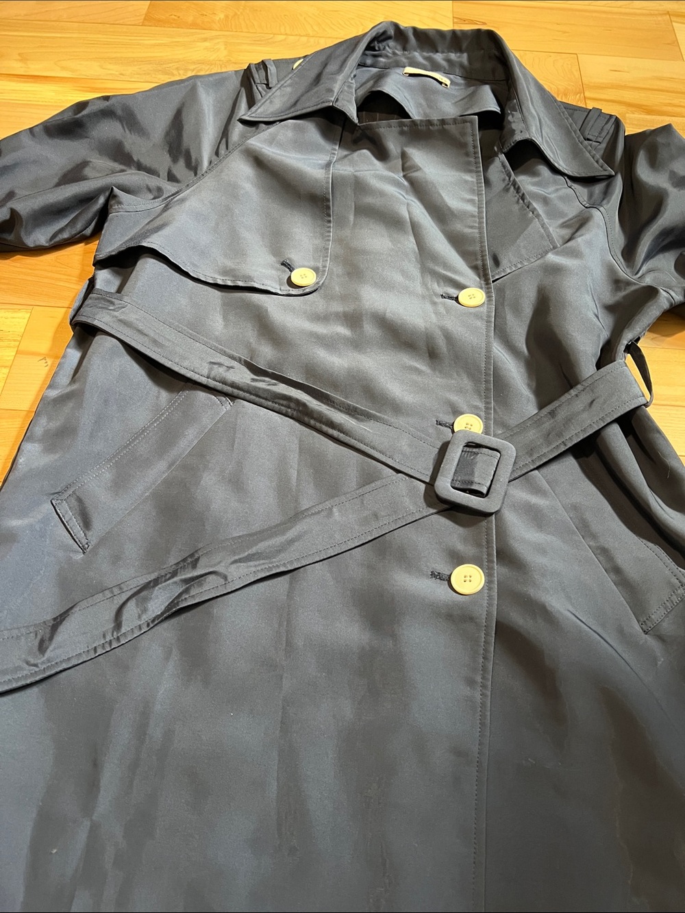 Navy Double-Breasted Trench Coat with Belt - Picture 13 of 14